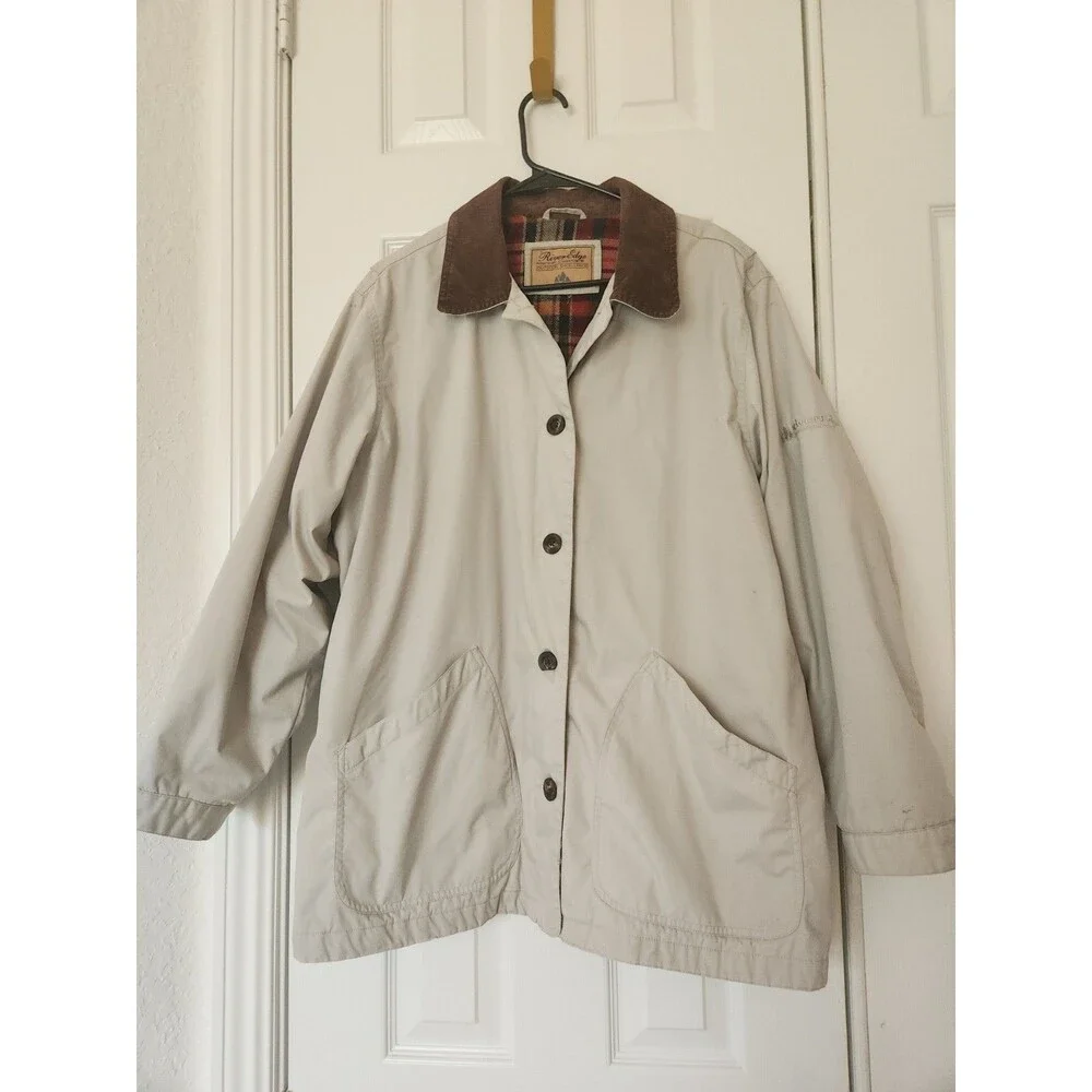 ​River Edge Canvas Barn Jacket Utility Coat Plaid Lined Corduroy Collar XL
